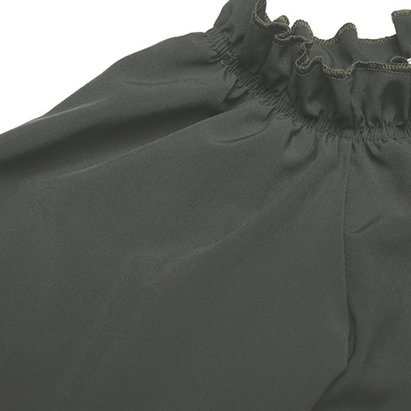 OTIS Olive Green Ruffle Trim Off Shoulder Blouse - Picture 2 of 7